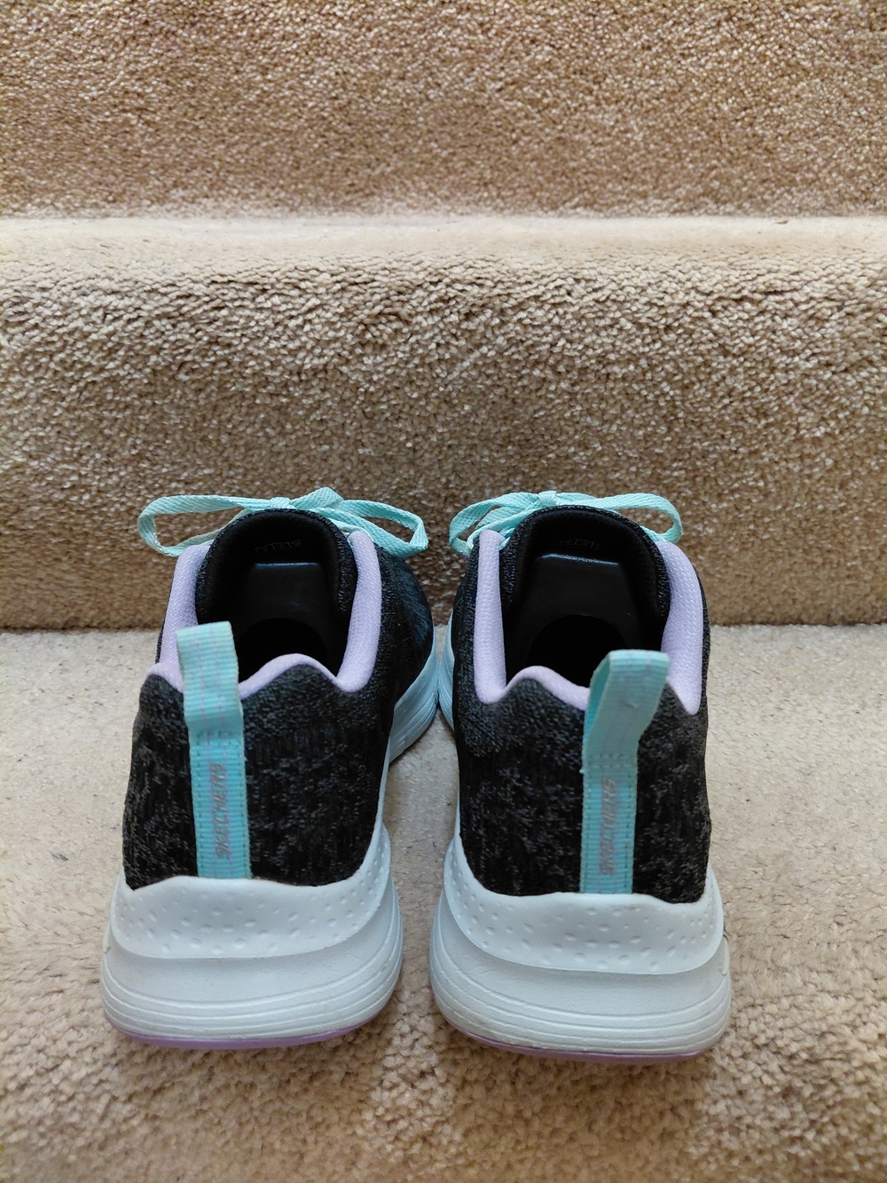 Skechers Women’s Black Athletic Sneakers with Mint Laces and Lavender Accents - Picture 3 of 6